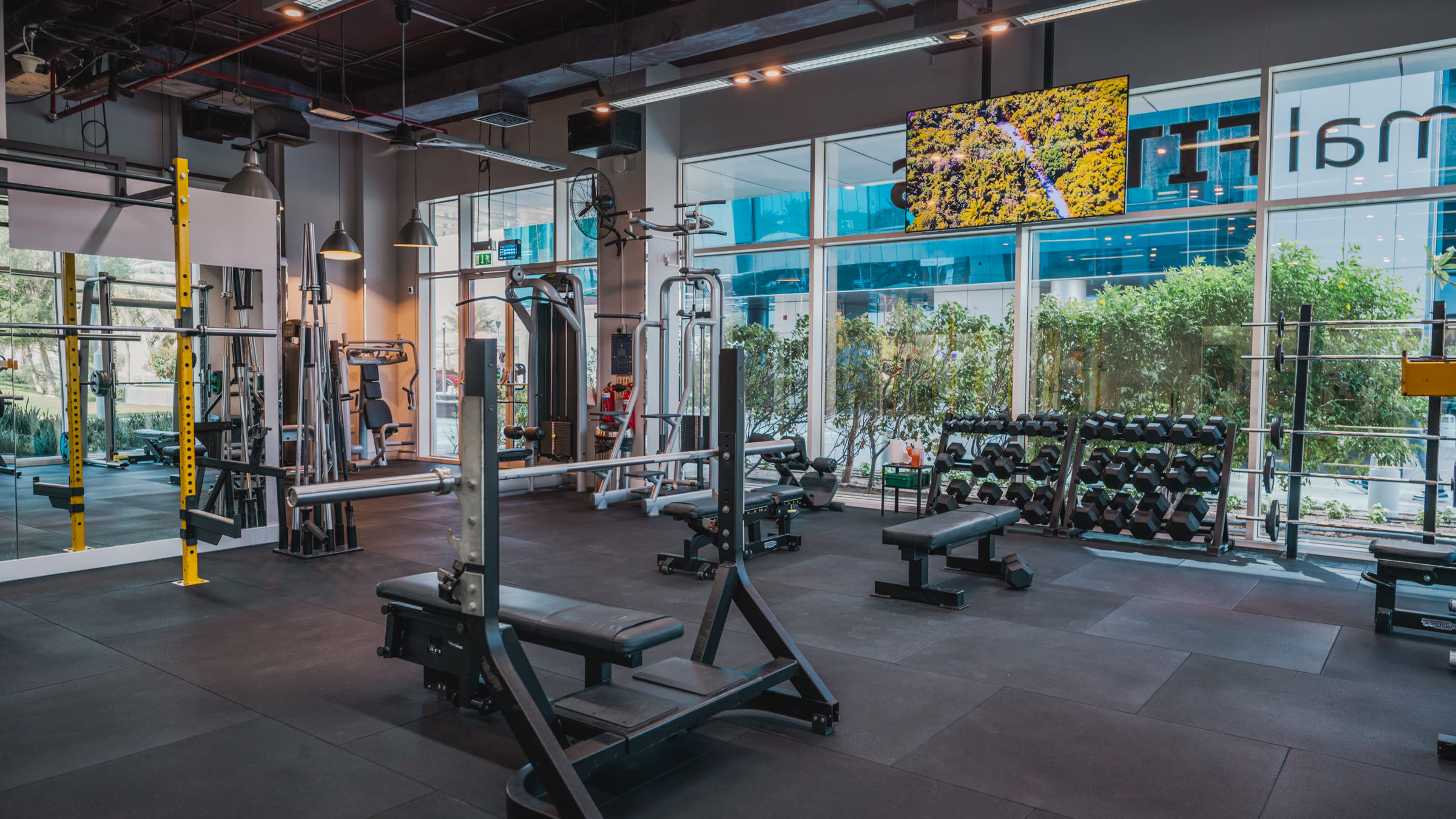 The training floor at Optimal Fitness, Dubai Studio City