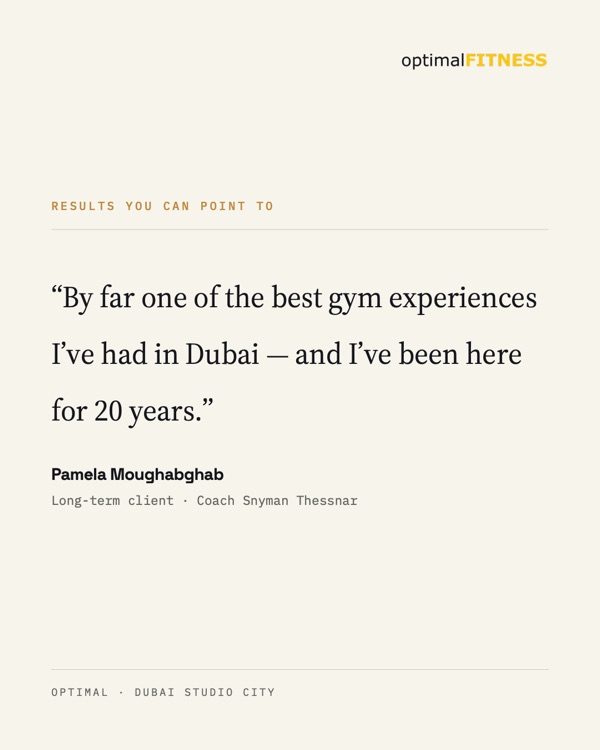 Five people, five different reasons for walking in — a marathon, a triathlon, a shoulder that wouldn't settle, twenty years of gyms in Dubai and nothing that stuck.